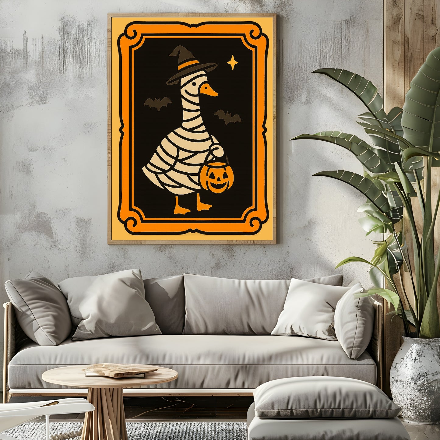 Halloween Goose Print | Spooky Wall Art | Black Background | Orange Border