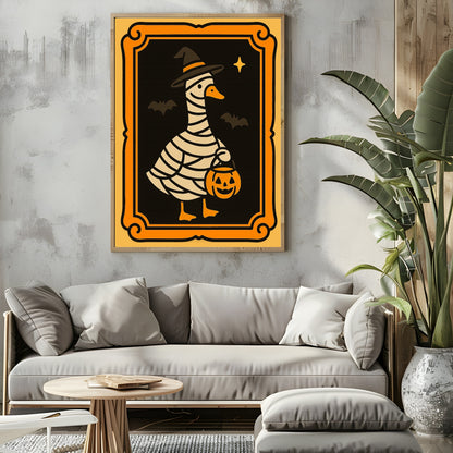 Halloween Goose Print | Spooky Wall Art | Black Background | Orange Border