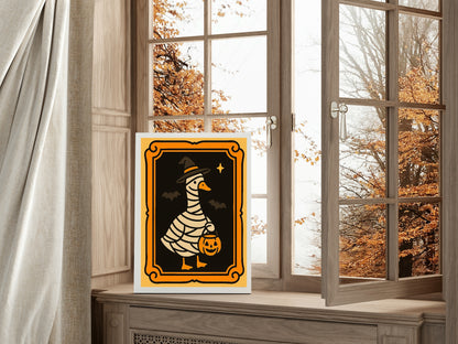 Halloween Goose Print | Spooky Wall Art | Black Background | Orange Border