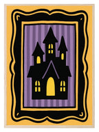 Haunted House Print | Halloween Wall Art | Purple Stripes | Black Border - Larosier Prints