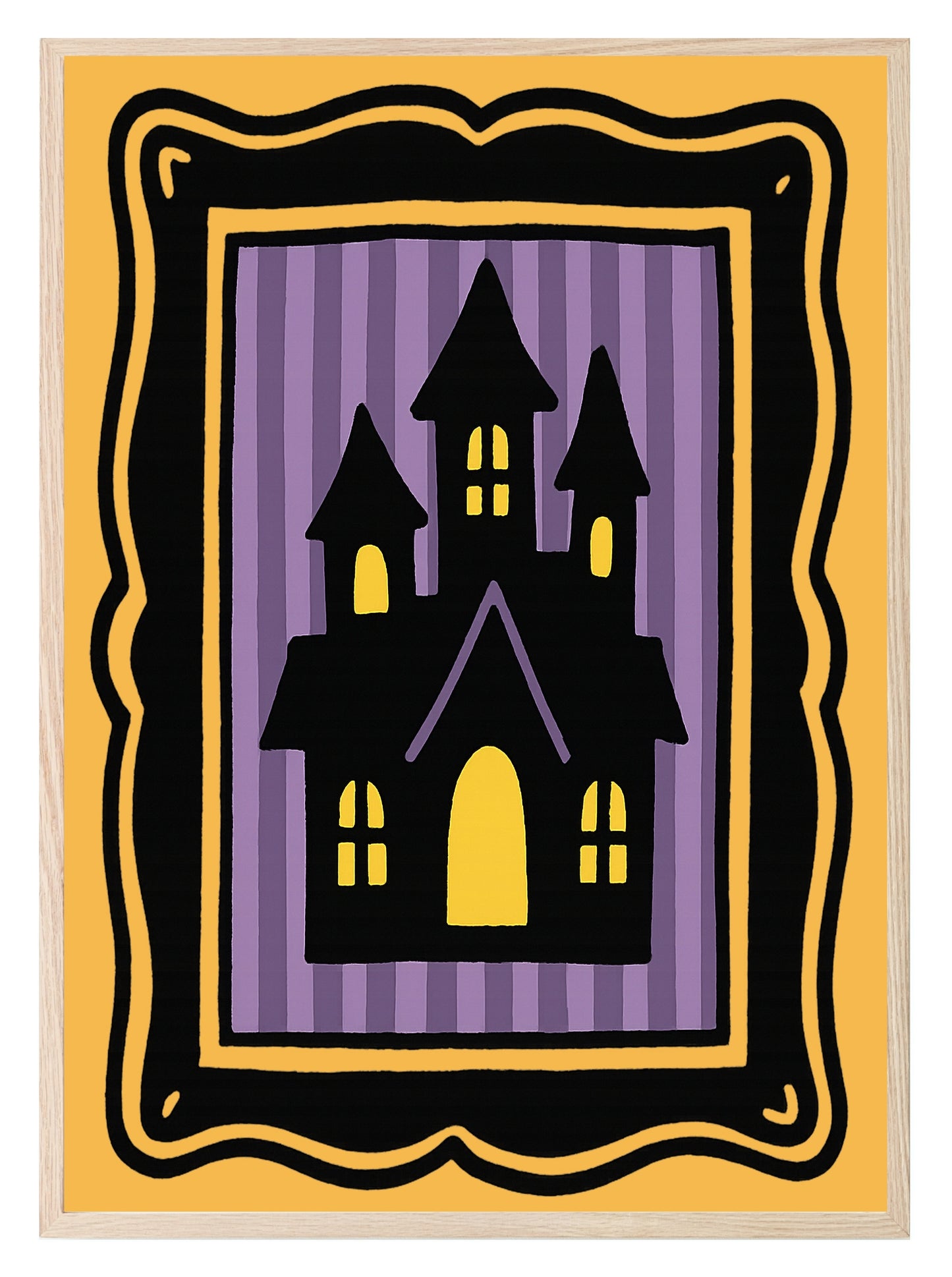 Haunted House Print | Halloween Wall Art | Purple Stripes | Black Border