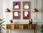 Cute Ghost Pumpkin Print | Halloween Wall Art | Purple Background - Larosier Prints