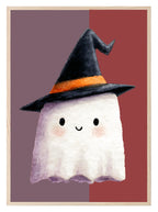 Cute Ghost Print | Halloween Wall Art | Purple & Red Background - Larosier Prints