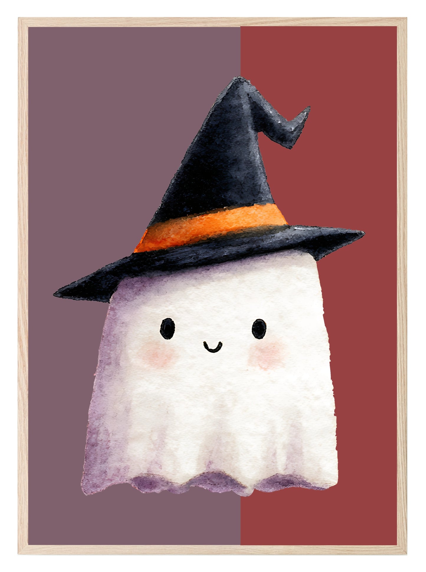 Cute Ghost Print | Halloween Wall Art | Purple & Red Background
