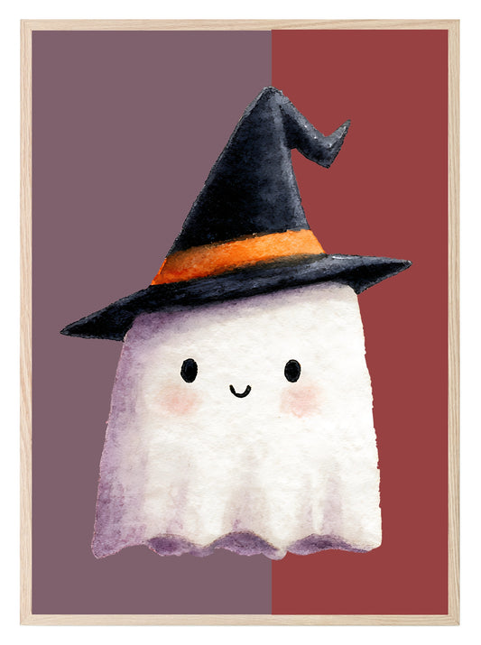 Cute Ghost Print | Halloween Wall Art | Purple & Red Background