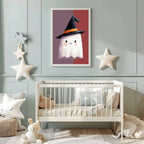 Cute Ghost Print | Halloween Wall Art | Purple & Red Background - Larosier Prints