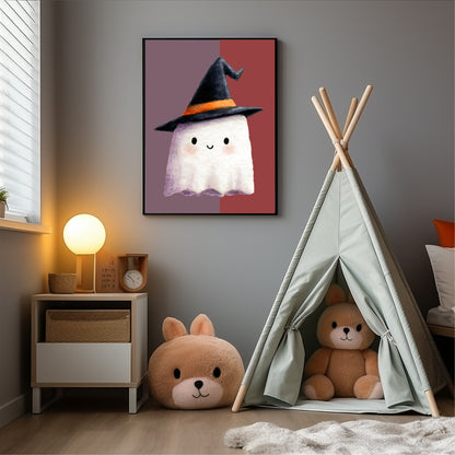 Cute Ghost Print | Halloween Wall Art | Purple & Red Background