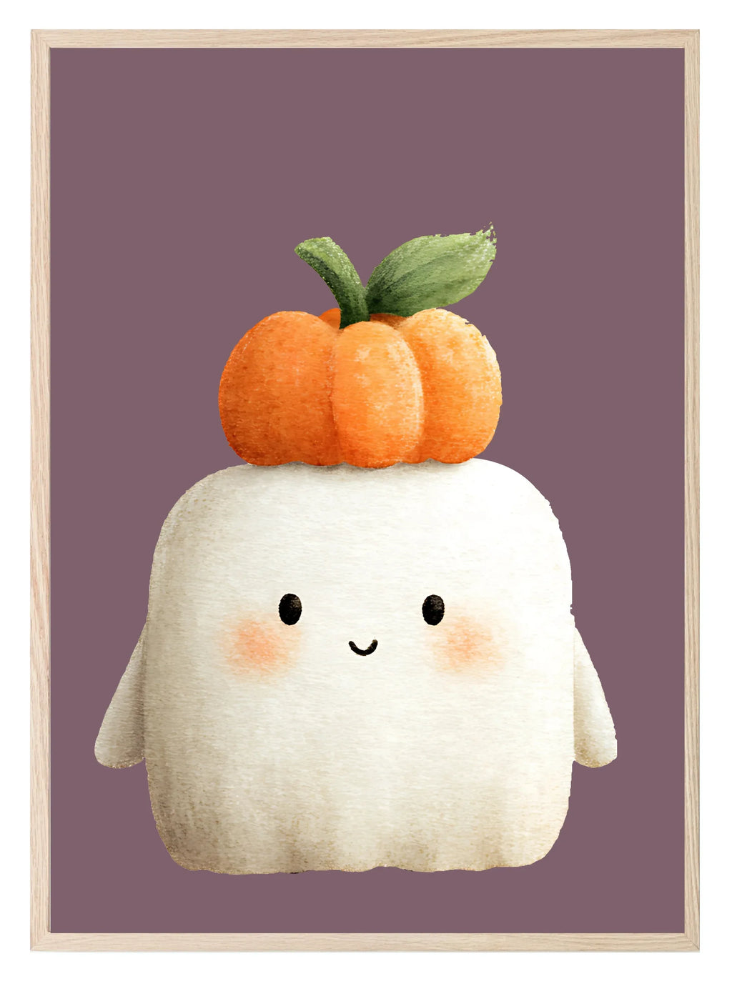 Cute Ghost Pumpkin Print | Halloween Wall Art | Purple Background - Larosier Prints