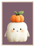 Cute Ghost Pumpkin Print | Halloween Wall Art | Purple Background - Larosier Prints