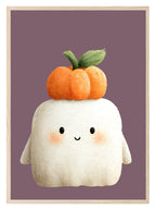Cute Ghost Pumpkin Print | Halloween Wall Art | Purple Background - Larosier Prints