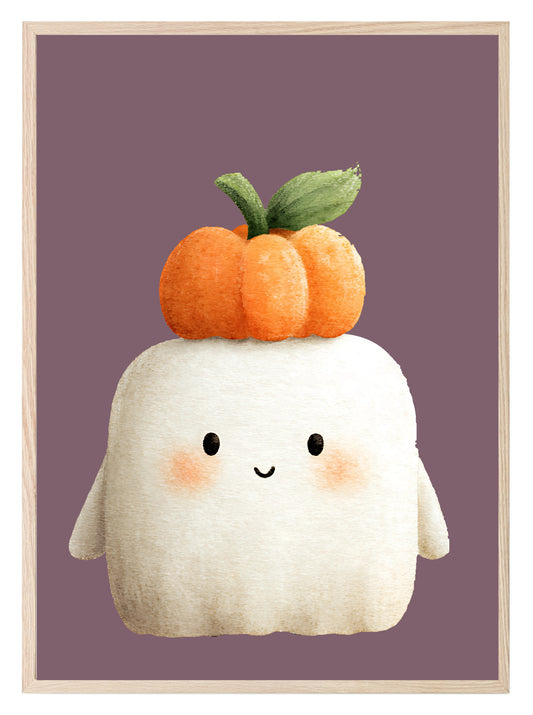 Cute Ghost Pumpkin Print | Halloween Wall Art | Purple Background
