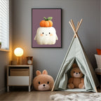 Cute Ghost Pumpkin Print | Halloween Wall Art | Purple Background - Larosier Prints