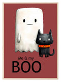 Me & My Boo Print | Cute Halloween Wall Art | Ghost & Cat | Red Background - Larosier Prints