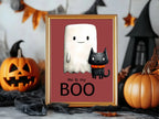 Me & My Boo Print | Cute Halloween Wall Art | Ghost & Cat | Red Background - Larosier Prints