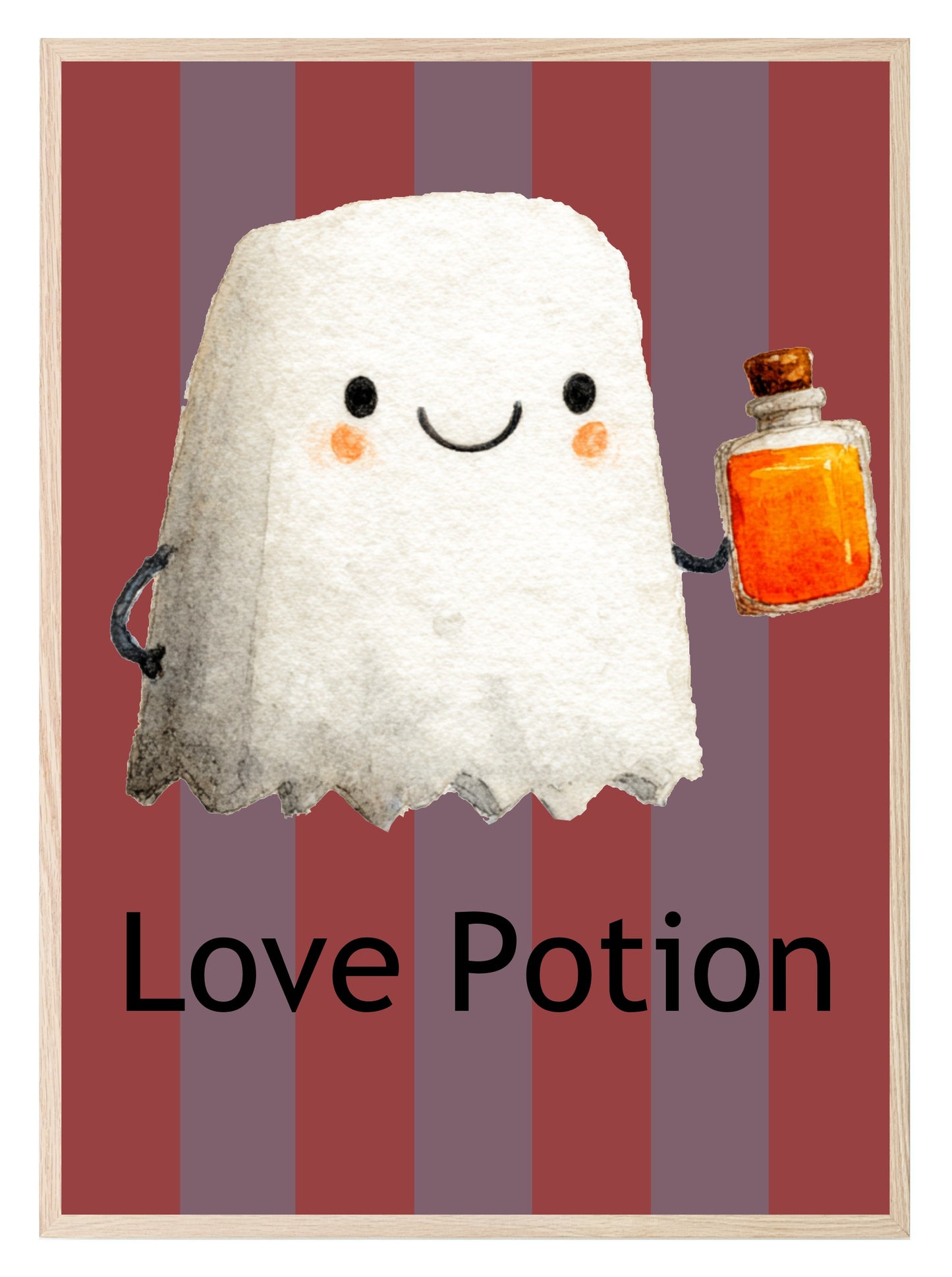 Love Potion Print | Cute Ghost | Halloween Wall Art | Red & Purple Stripes