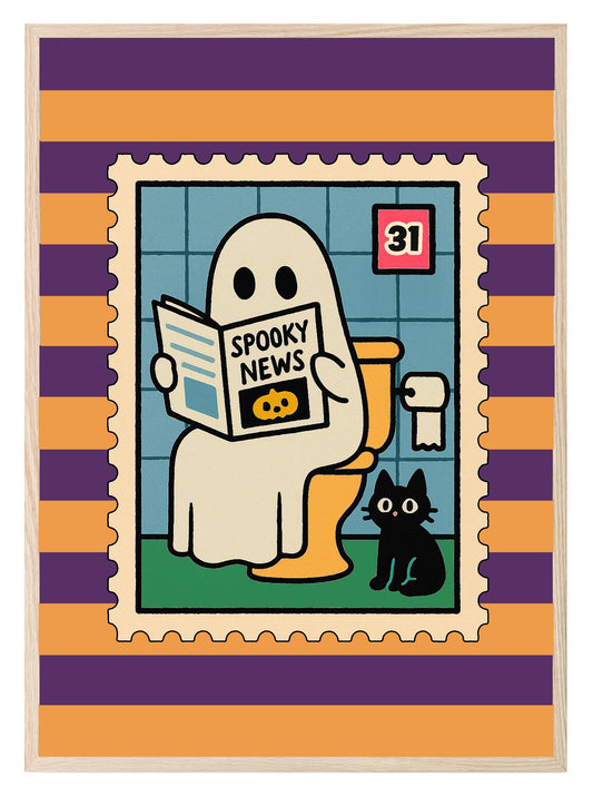 Ghost Toilet Print | Funny Halloween Wall Art | Purple & Orange Stripes
