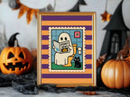 Ghost Toilet Print | Funny Halloween Wall Art | Purple & Orange Stripes - Larosier Prints