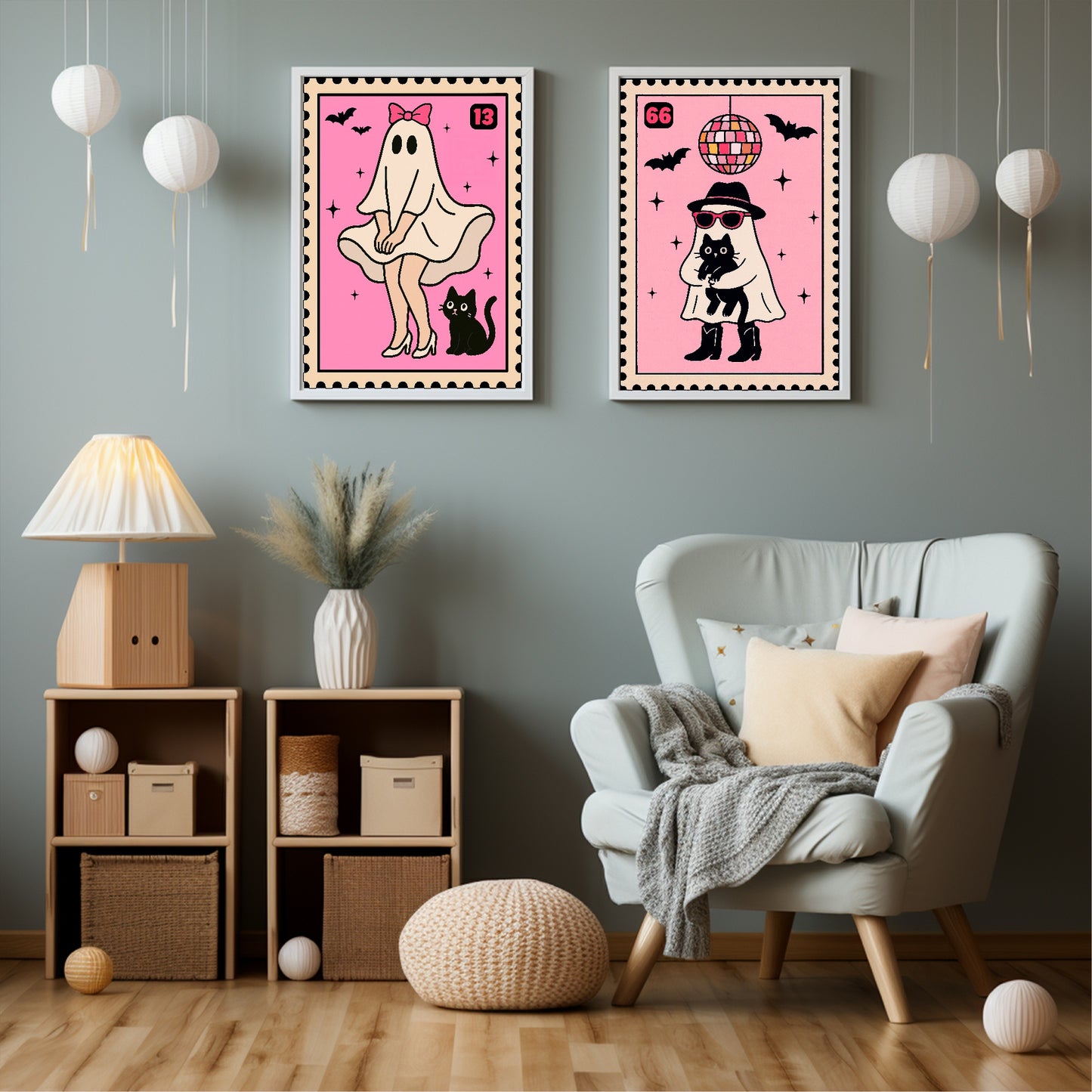 Ghost Disco Print | Fun Halloween Wall Art | Pink