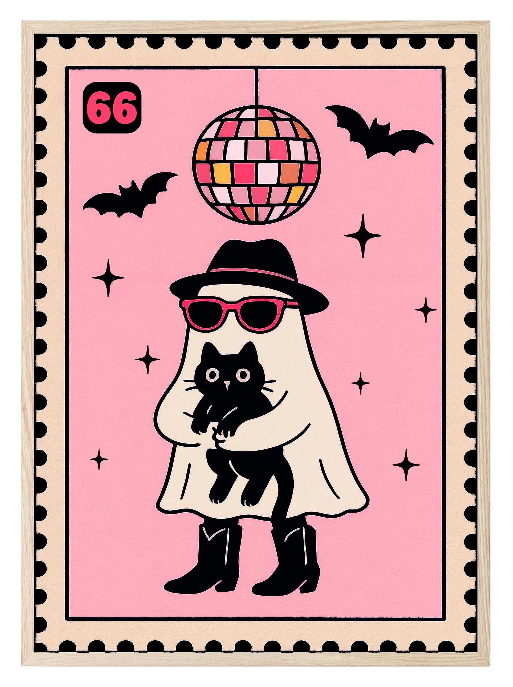Ghost Disco Print | Fun Halloween Wall Art | Pink - Larosier Prints