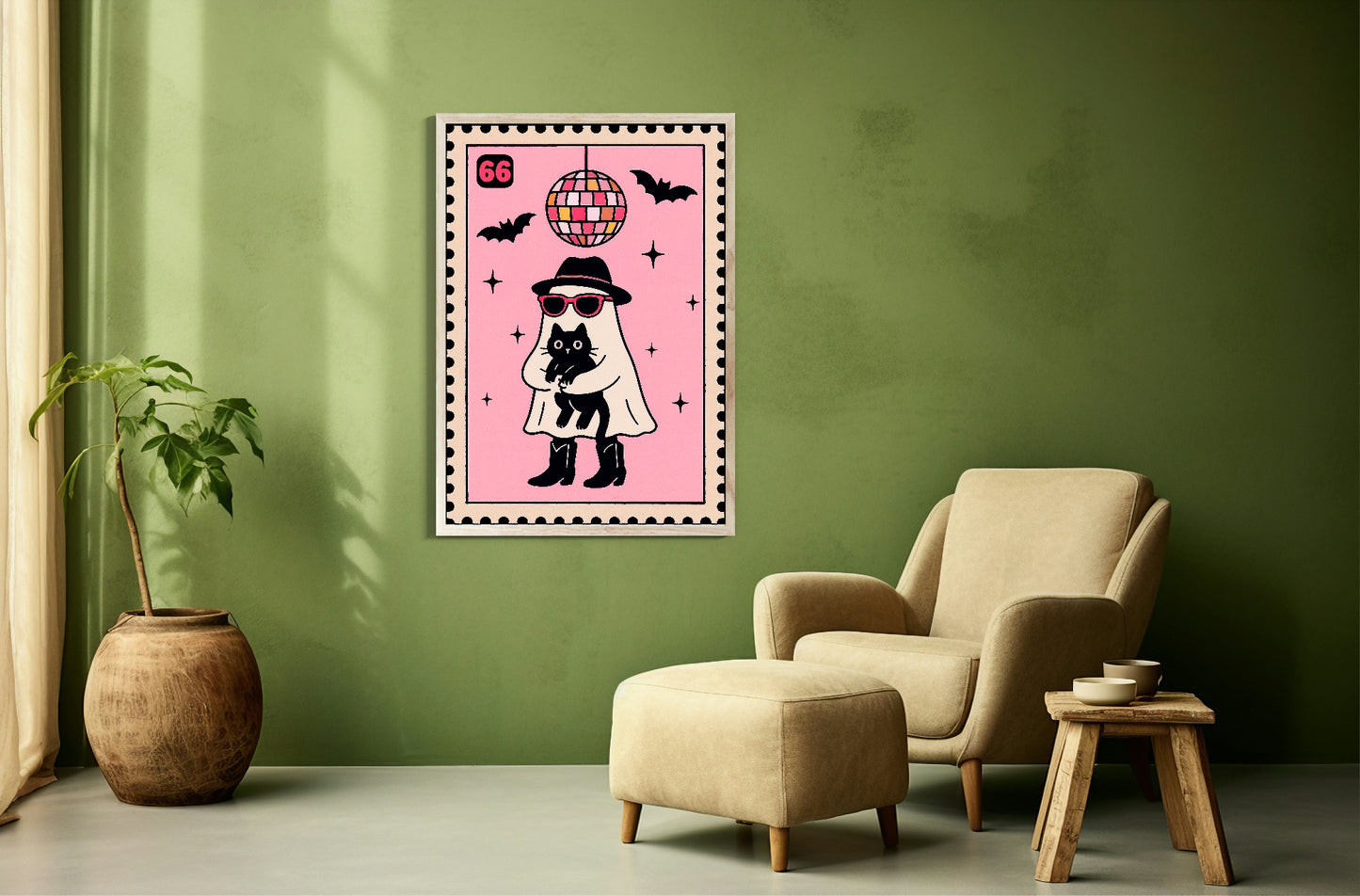 Ghost Disco Print | Fun Halloween Wall Art | Pink