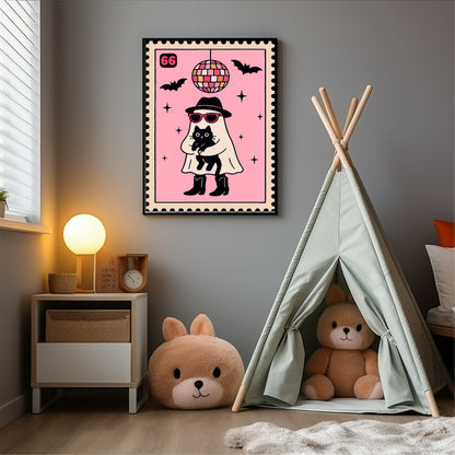 Ghost Disco Print | Fun Halloween Wall Art | Pink