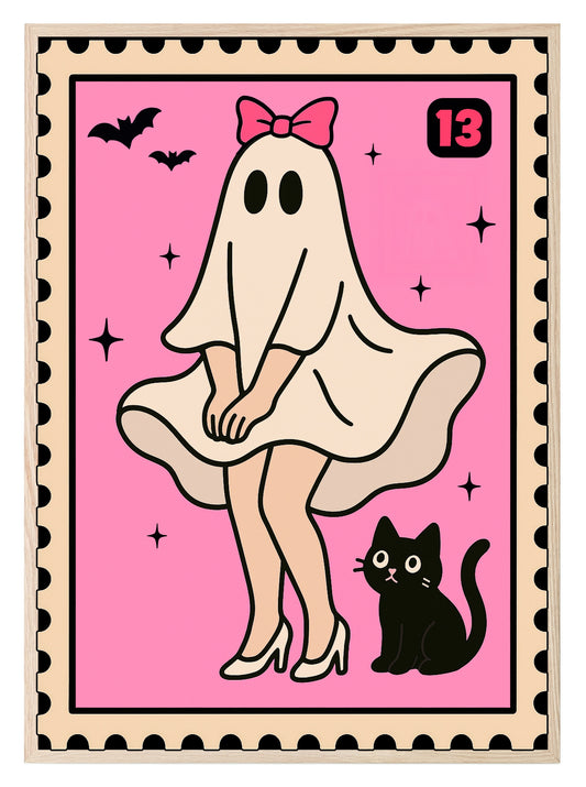 Ghost Dress Print | Cute Halloween Wall Art | Pink