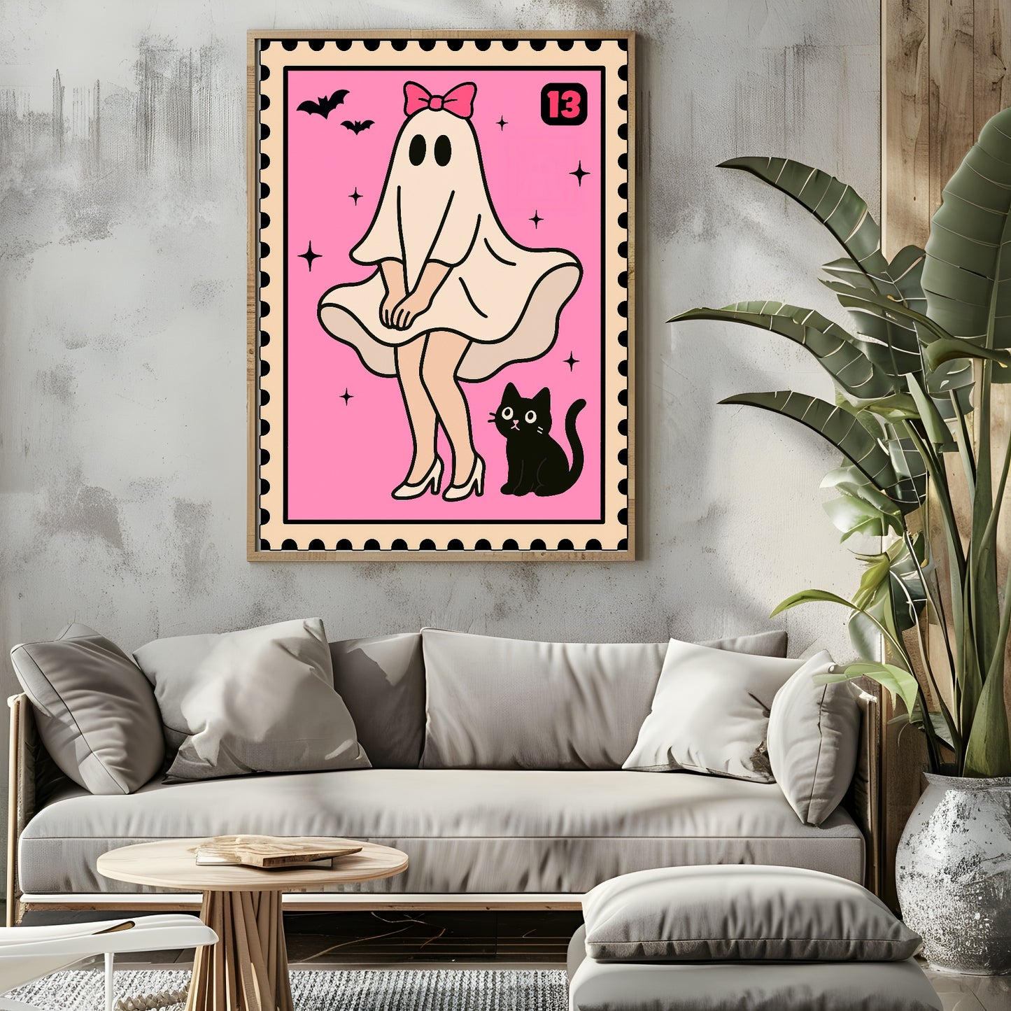 Ghost Dress Print | Cute Halloween Wall Art | Pink
