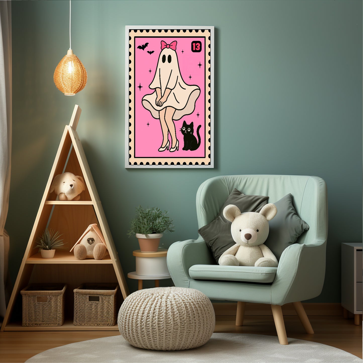 Ghost Dress Print | Cute Halloween Wall Art | Pink