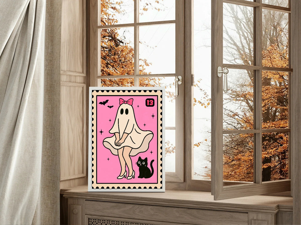 Ghost Dress Print | Cute Halloween Wall Art | Pink - Larosier Prints
