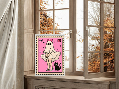 Ghost Dress Print | Cute Halloween Wall Art | Pink