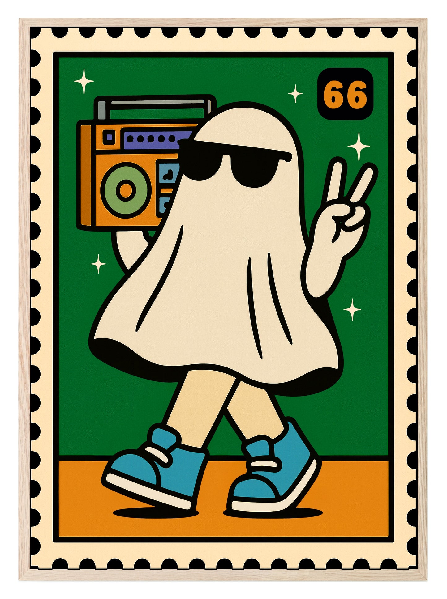 Ghost Music Print | Cool Halloween Wall Art | Orange & Green