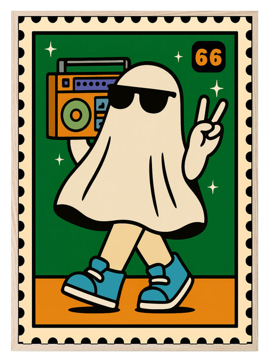 Ghost Music Print | Cool Halloween Wall Art | Orange & Green