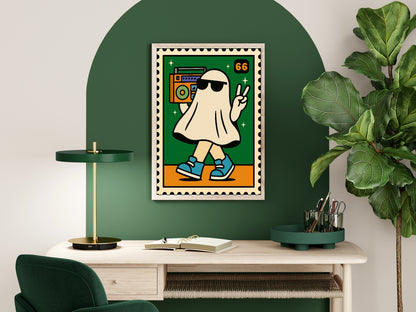 Ghost Music Print | Cool Halloween Wall Art | Orange & Green