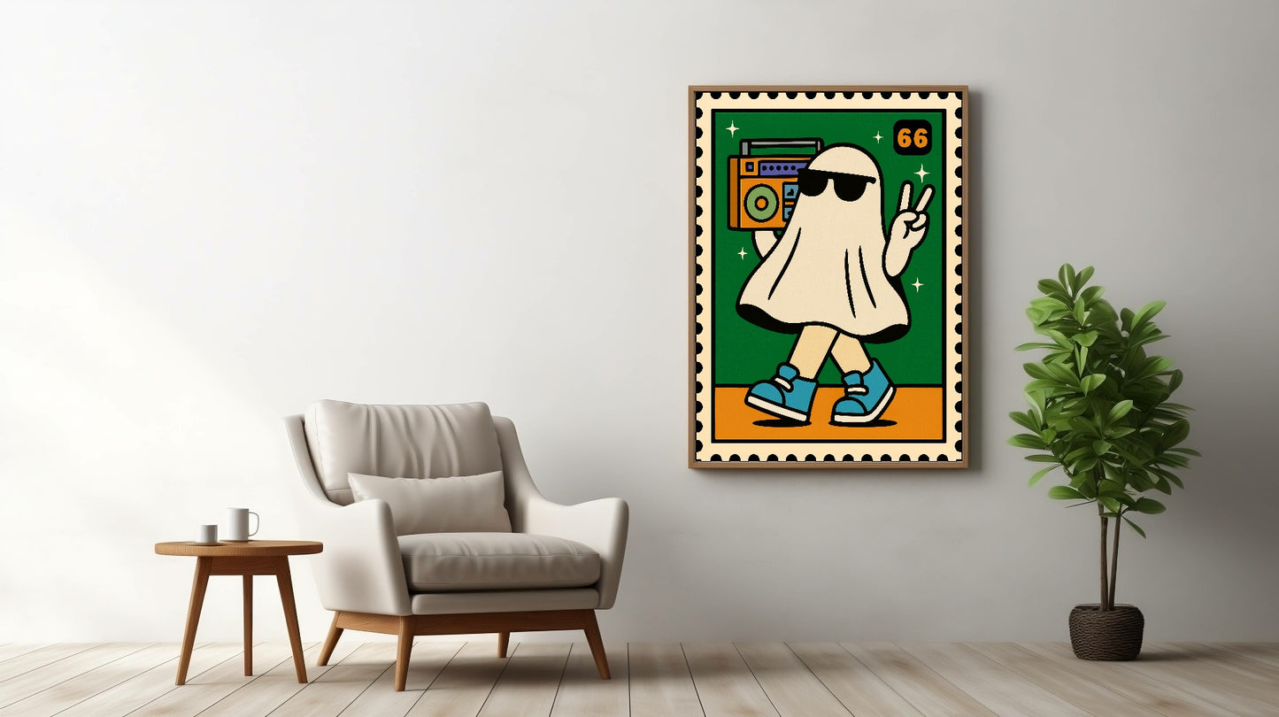 Ghost Music Print | Cool Halloween Wall Art | Orange & Green