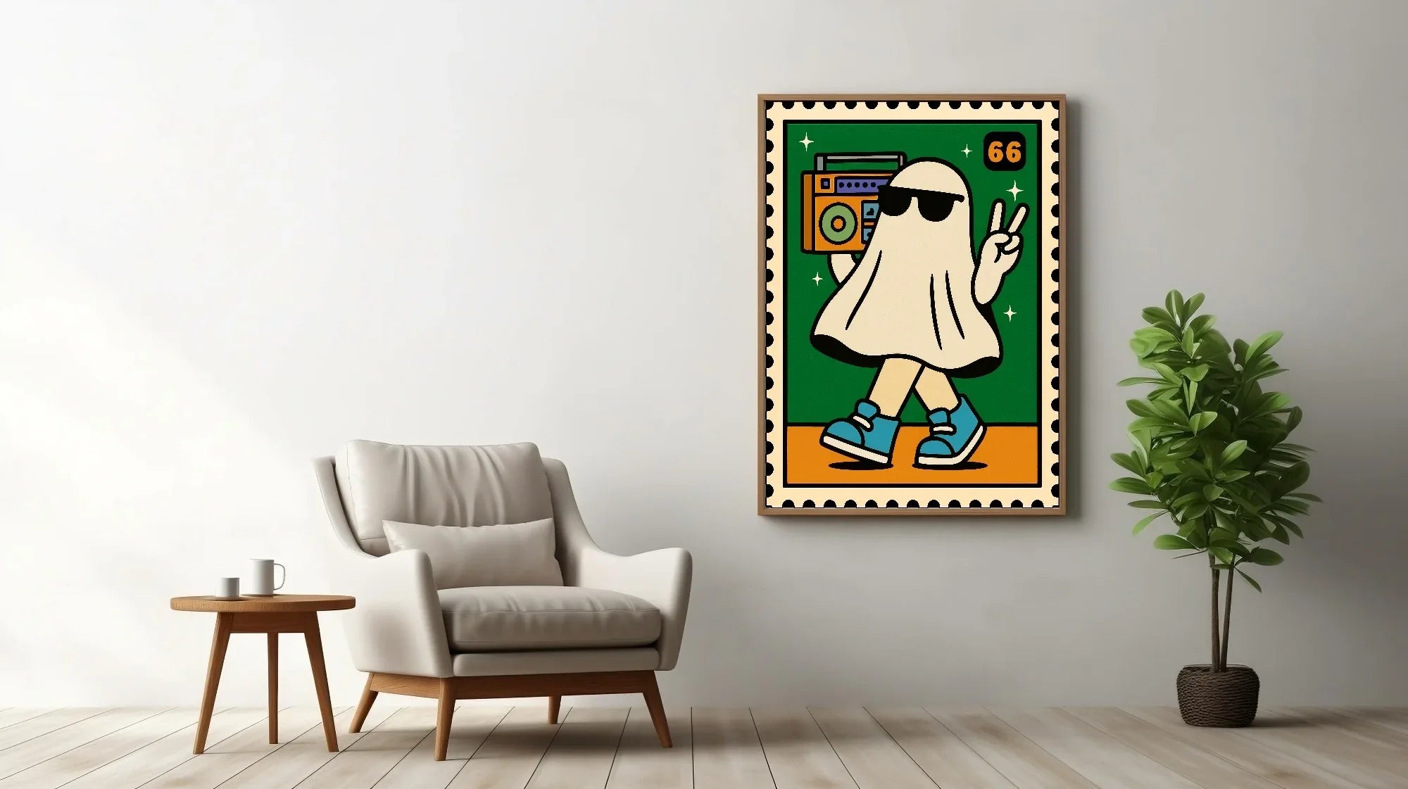 Ghost Music Print | Cool Halloween Wall Art | Orange & Green - Larosier Prints