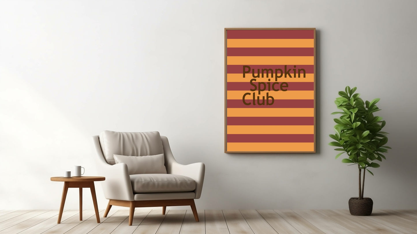 Pumpkin Spice Club Print | Autumnal Wall Art | Red & Orange Stripes