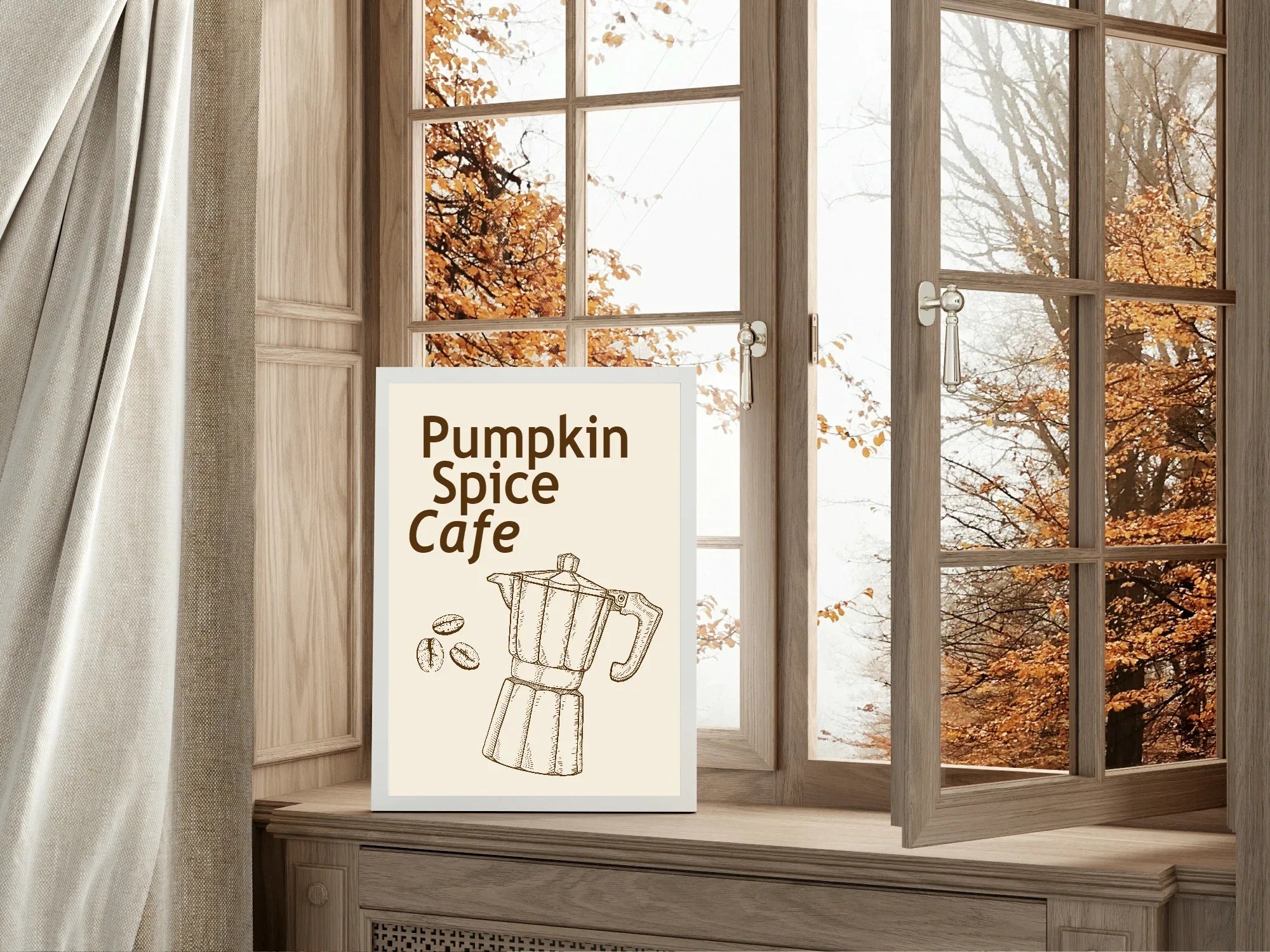 Pumpkin Spice Café Print | Cosy Autumn Wall Art | Seasonal Design - Larosier Prints
