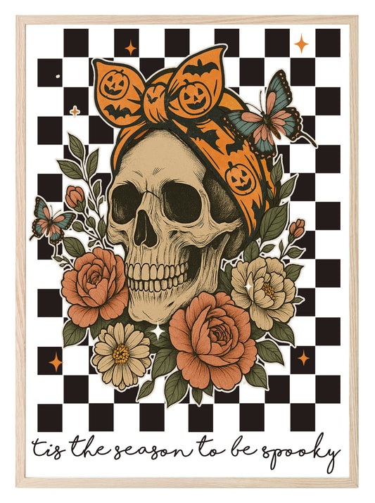 Tis The Season To Be Spooky Print | Floral Skull Art | Halloween Wall Décor