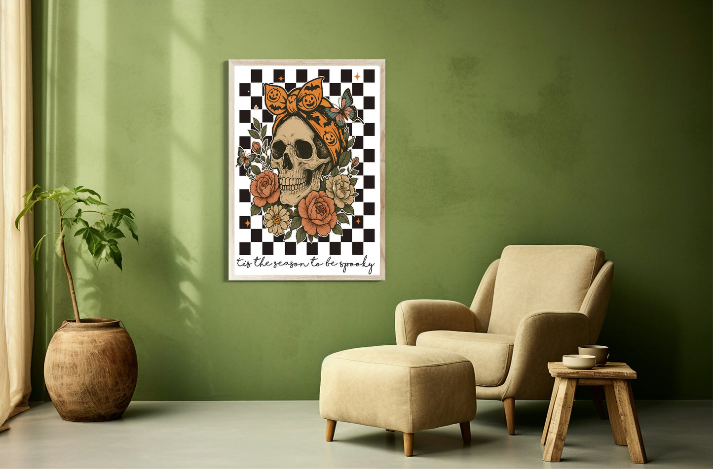 Tis The Season To Be Spooky Print | Floral Skull Art | Halloween Wall Décor