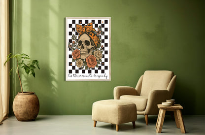 Tis The Season To Be Spooky Print | Floral Skull Art | Halloween Wall Décor