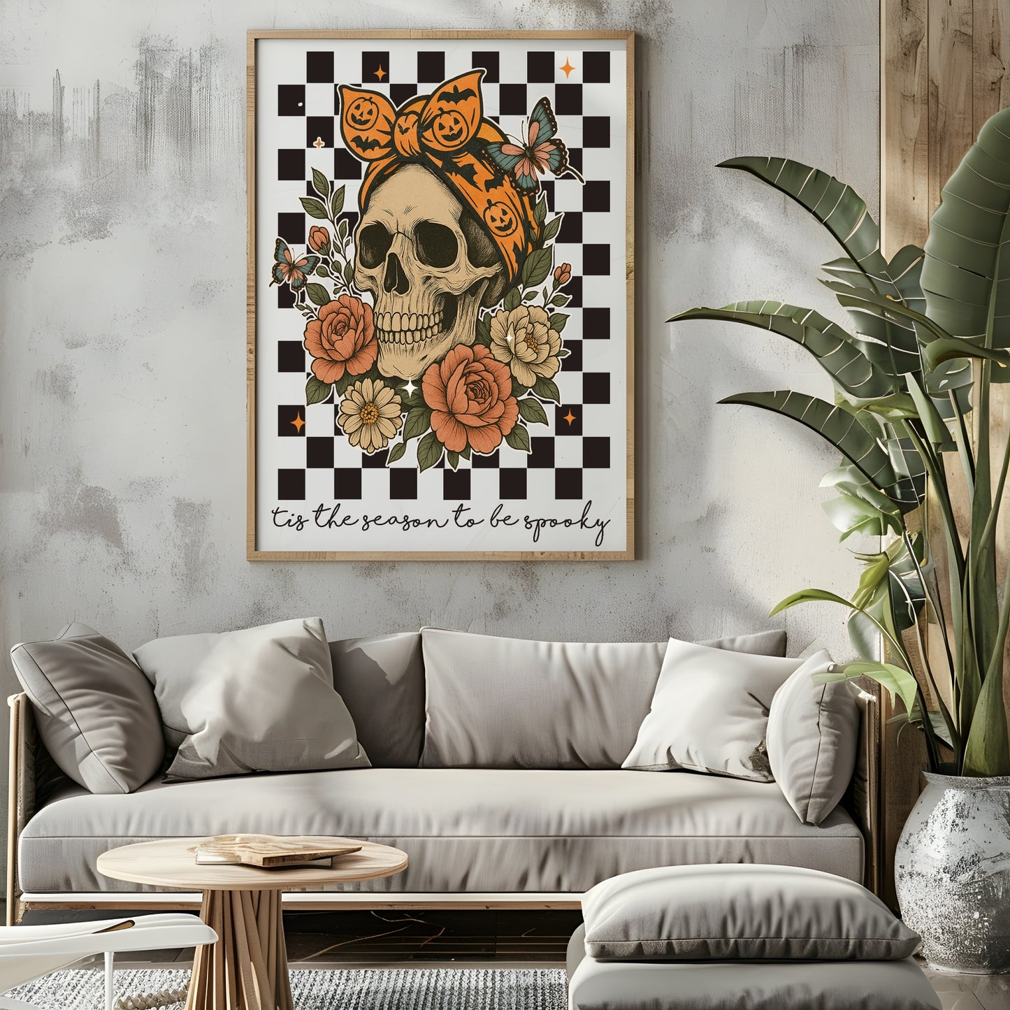 Tis The Season To Be Spooky Print | Floral Skull Art | Halloween Wall Décor