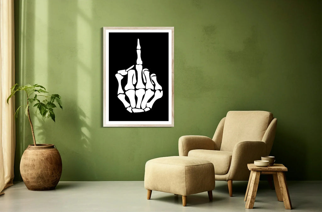 Skeleton Finger Print | Funny Gothic Wall Art | Black & White - Larosier Prints