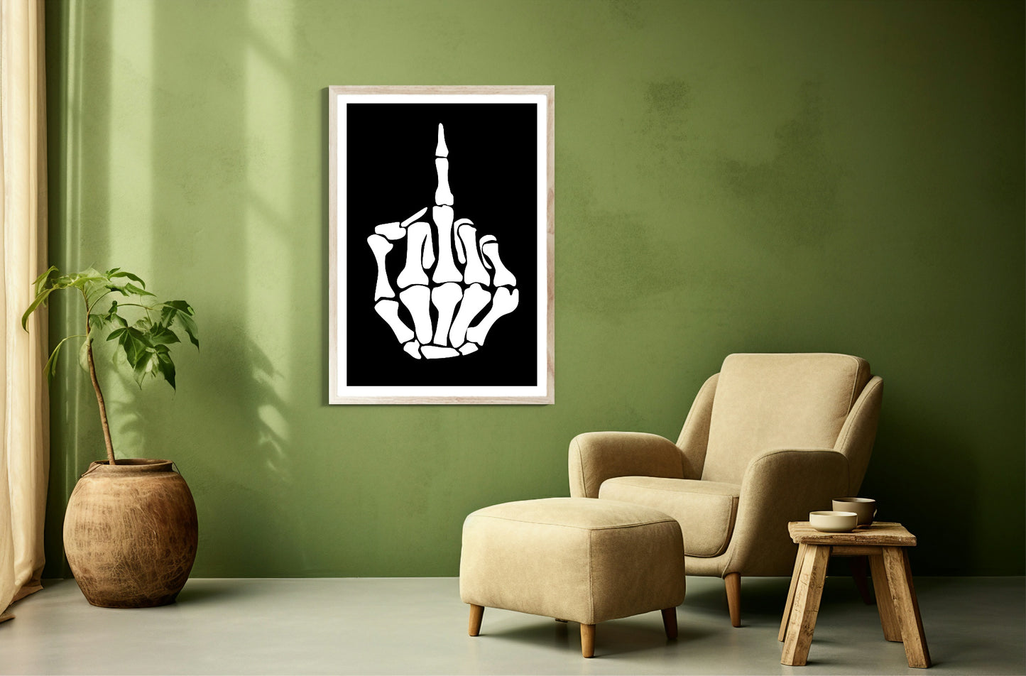 Skeleton Finger Print | Funny Gothic Wall Art | Black & White
