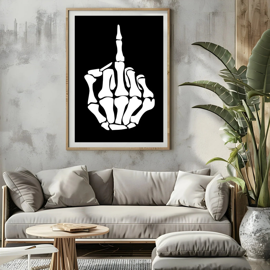 Skeleton Finger Print | Funny Gothic Wall Art | Black & White - Larosier Prints