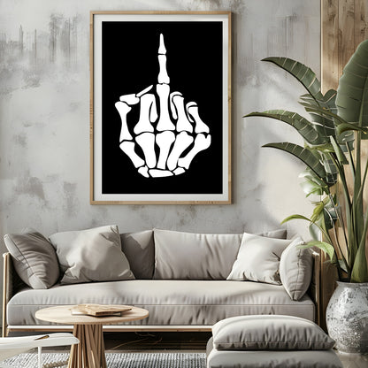 Skeleton Finger Print | Funny Gothic Wall Art | Black & White