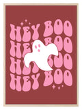 Hey Boo Print | Cute Halloween Wall Art | Pink - Larosier Prints