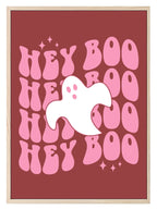 Hey Boo Print | Cute Halloween Wall Art | Pink - Larosier Prints
