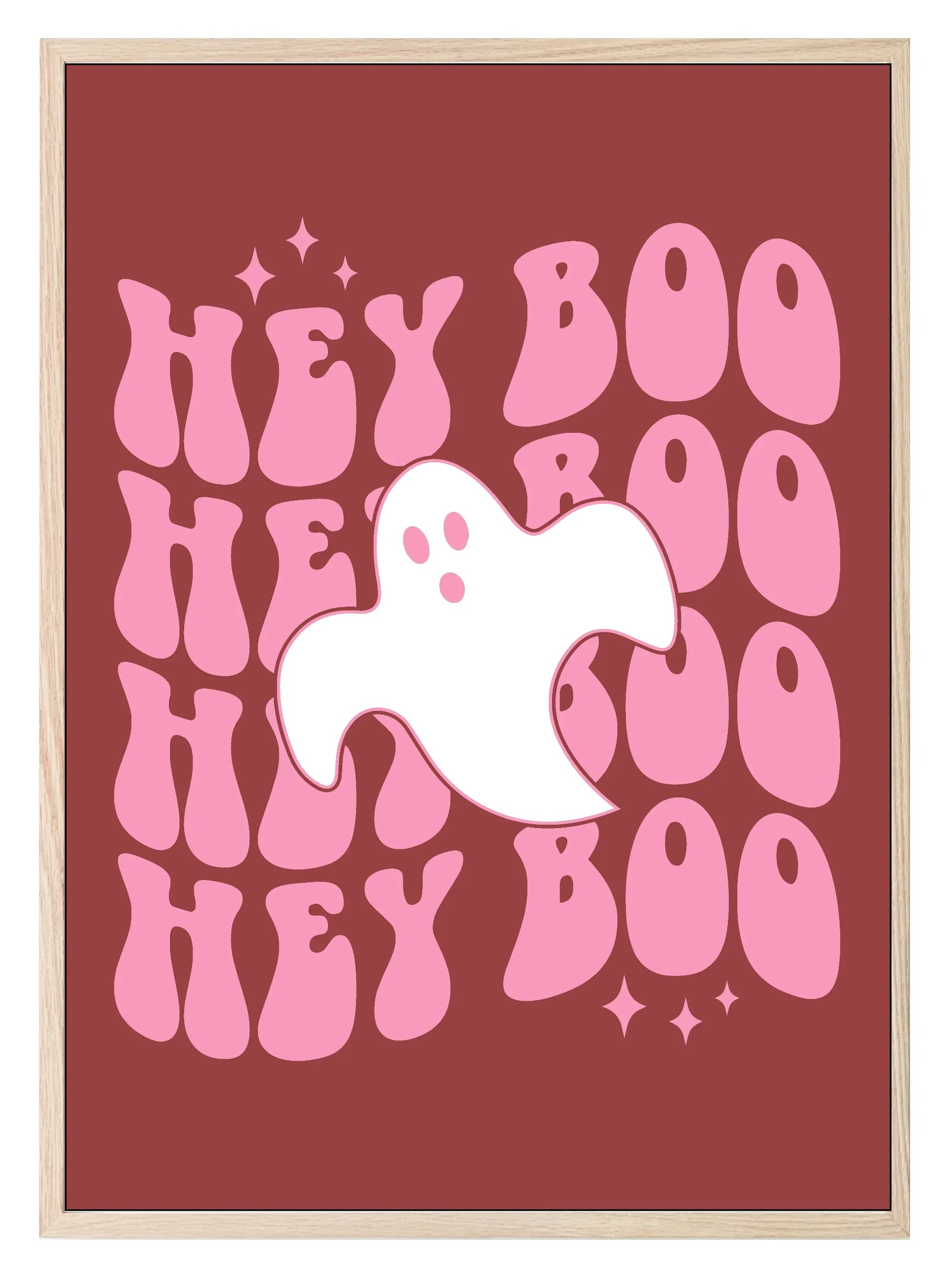 Hey Boo Print | Cute Halloween Wall Art | Pink - Larosier Prints