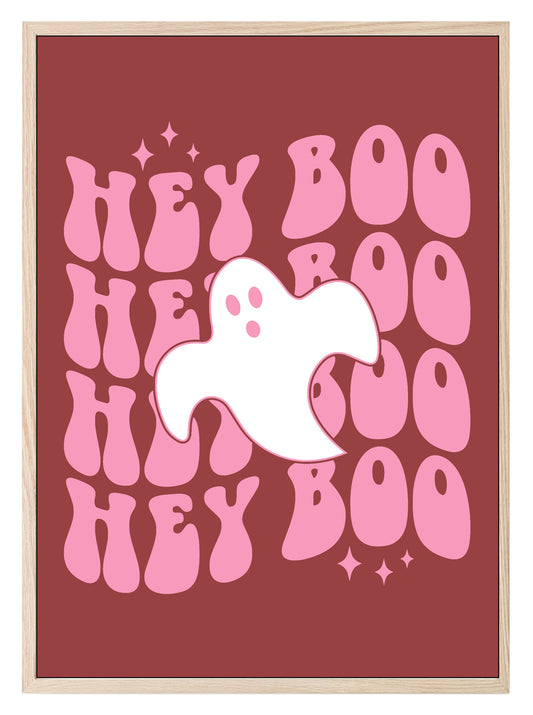 Hey Boo Print | Cute Halloween Wall Art | Pink