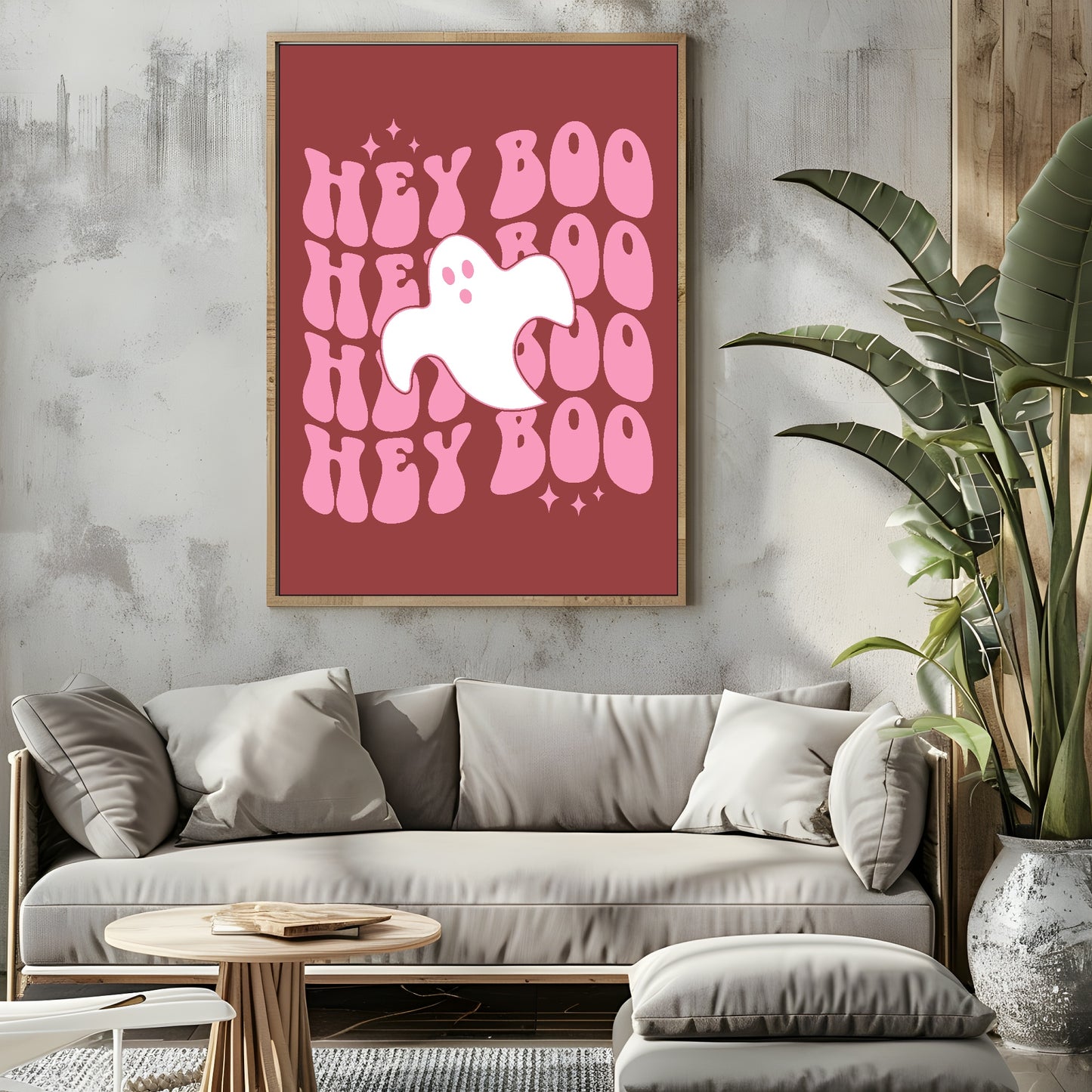 Hey Boo Print | Cute Halloween Wall Art | Pink